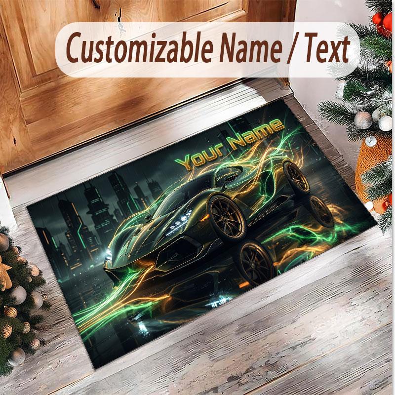 Auto-Rennsport-Thema Weicher Kristall-Samt Teppich Benutzerdefinierter Name & Text Druck Rutschfester Boden Teppich für Schlafzimmer Wohnzimmer