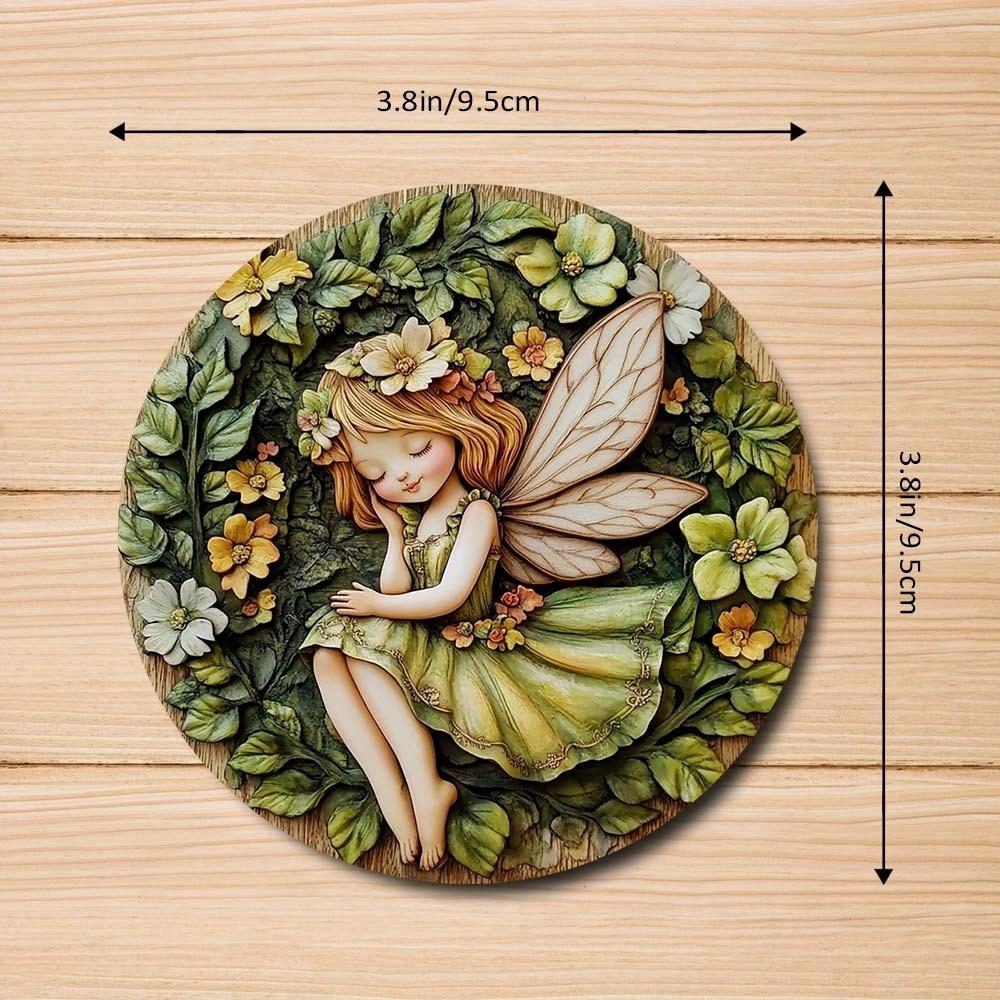 

6 Pieces 2D Wooden Coasters Green Elf Pattern Theme Desktop Heat Mats Home Decor Coffee Mug Coasters For Office Restaurant
