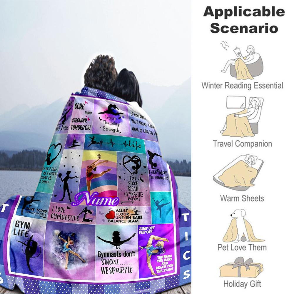 Gymnastics Style Customize Text Blanket Throw Personalized Blanket Comfortable Great for Chair Home Decor Office Chair Picnics Four Seasons Universal