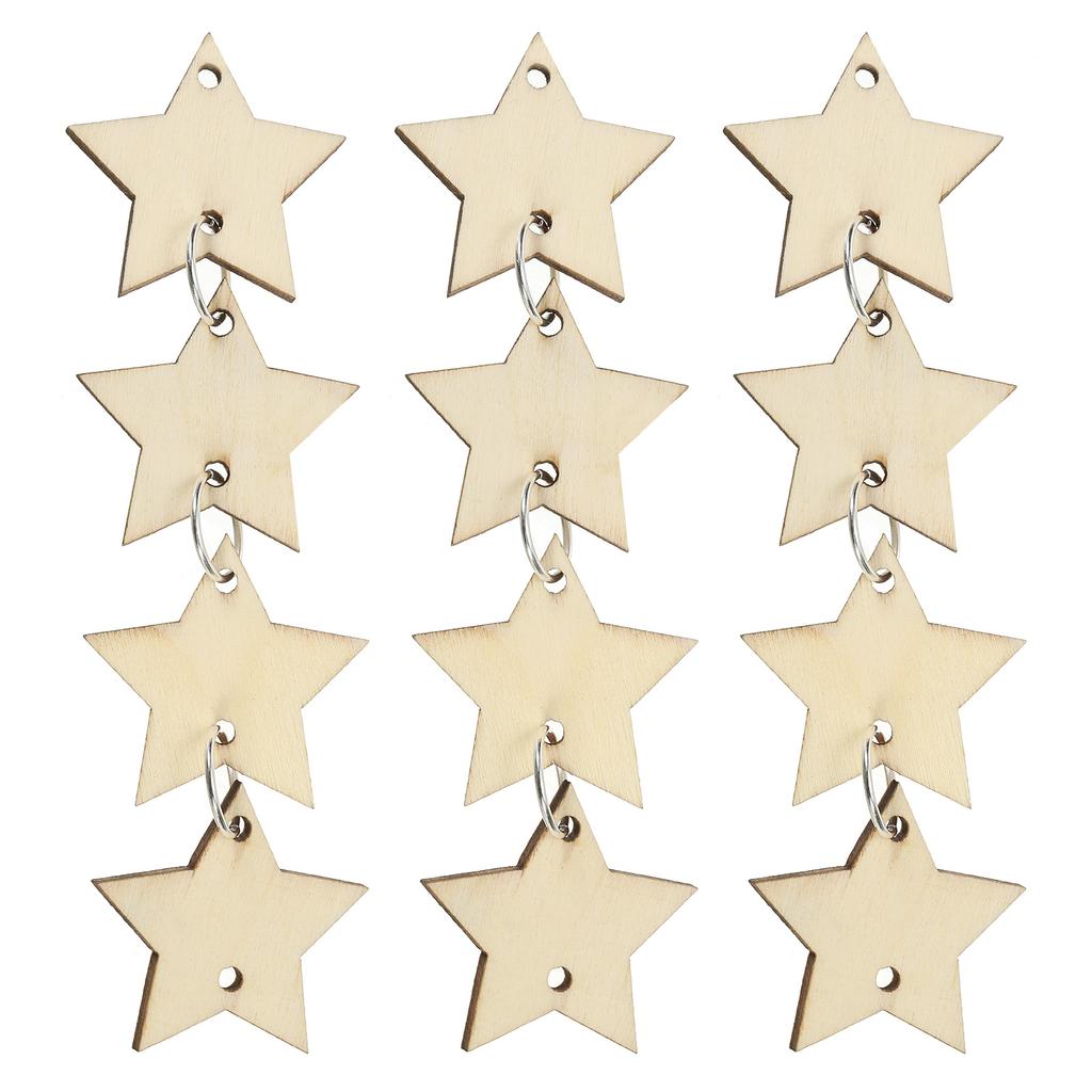 100pcs Wooden Stars Unfinished Wood Stars with Holes Blank Wooden Cutouts Ornaments Natural Wood Pieces for Party Craft Projects