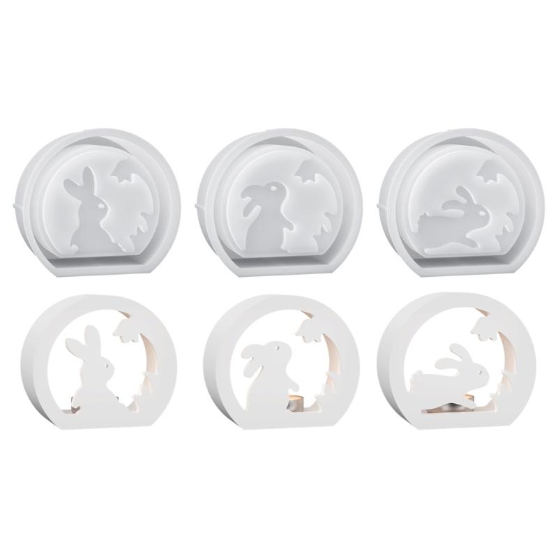 Pack of 3 Rabbit Candle Holder Silicone Molds for Candle Soap and Candy Making Food Grade Materials Mould 1