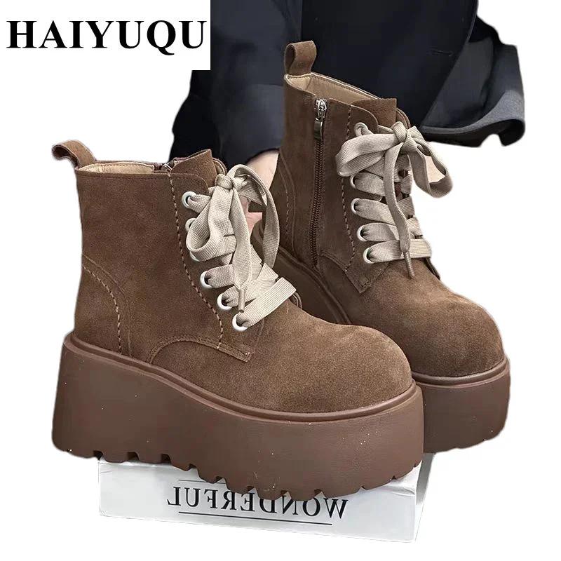Platform High Heels Women Ankle Boots Lace Up Suede Shoes Designer Winter New Goth Shoes Trend Fashion Pumps Botas Mujer