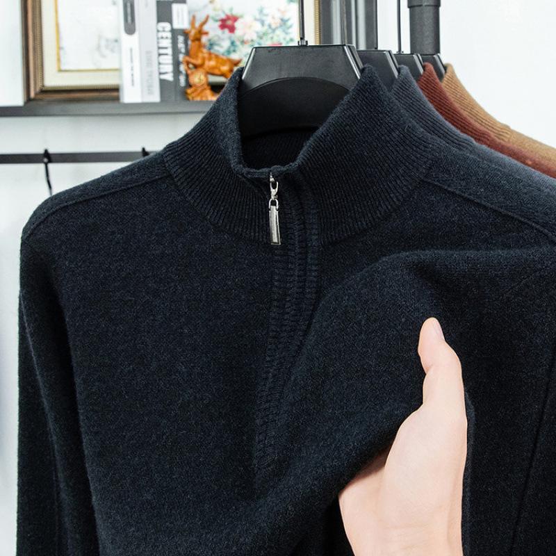 510g Semi-Worsted Thick 100% Wool Half-Zip Stand Collar Men's Sweater for Autumn 2025