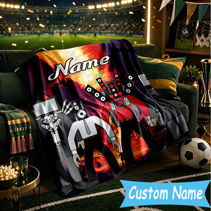 1PC Custom Name Skibidi Future Adventure Throws Blanket Flannel Blankets for Couch Bed Gifts for Men Women Travel Picnic Christmas Fan Gifts