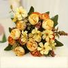 1Pc Simulation 5-pronged Golden Rose Bouquet for Outdoor Courtyard Patio Garden Wedding Decoration Home Decoration