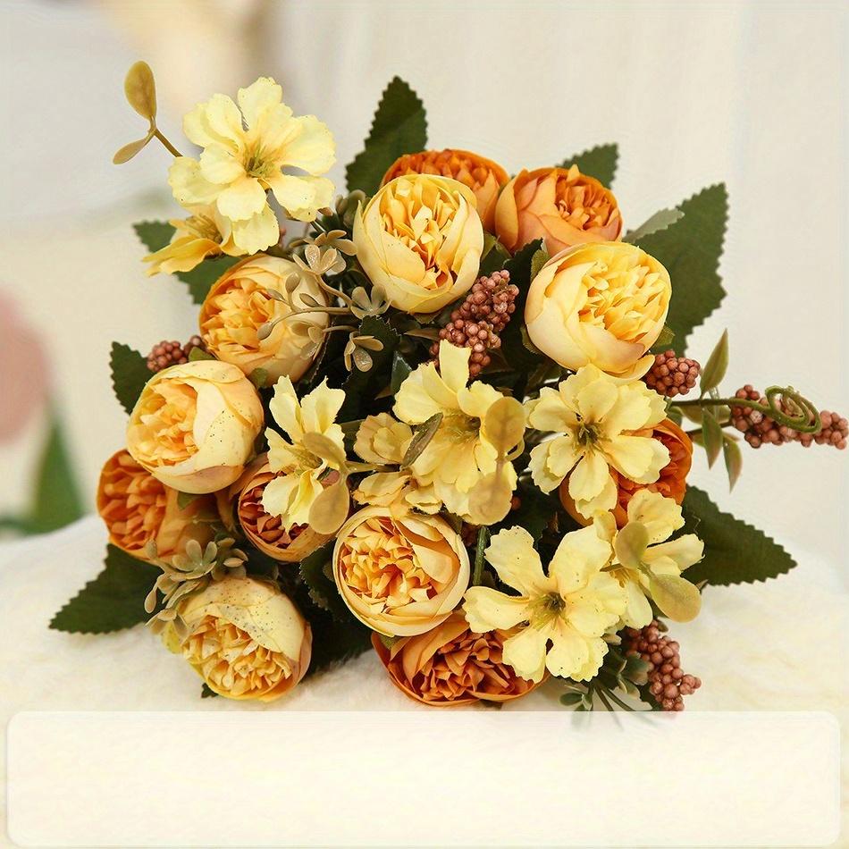 1Pc Simulation 5-pronged Golden Rose Bouquet for Outdoor Courtyard Patio Garden Wedding Decoration Home Decoration
