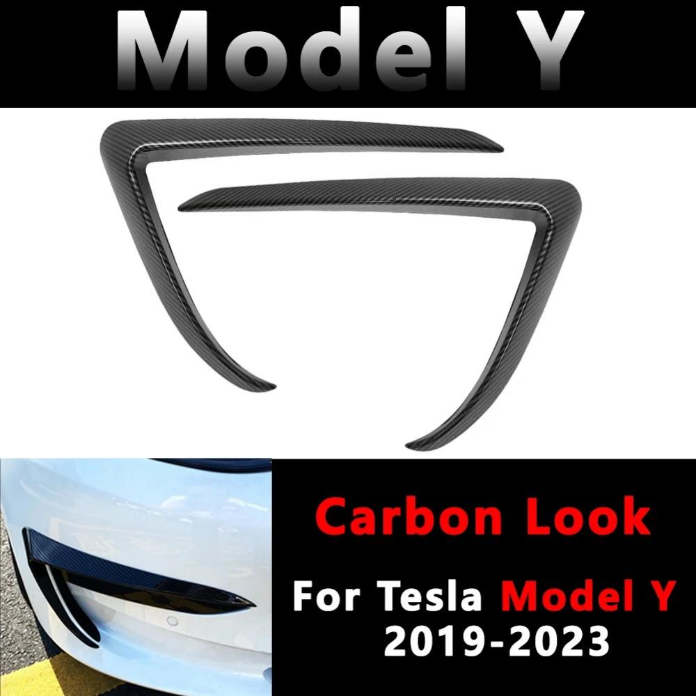 For Tesla Model 3 Y 2017 2018 2019-2025 Glossy Black/Carbon Look Car Front Bumper Fog Light Frame Spoiler Decoration Body Kit