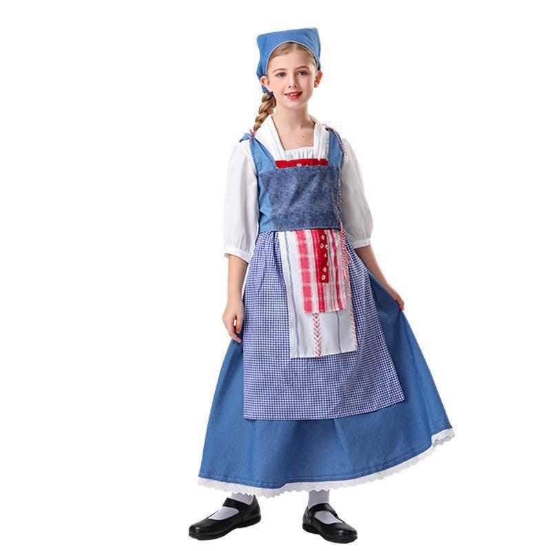 Hot Sale, Halloween Children's Manor Maid Costume Medieval Pastoral Maid Long Dress