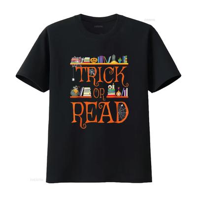 Halloween Book Lovers Librarian Trick or Read Library Event T Shirt Vintage Washed Top For Everyday Wear Stretched Graphic
