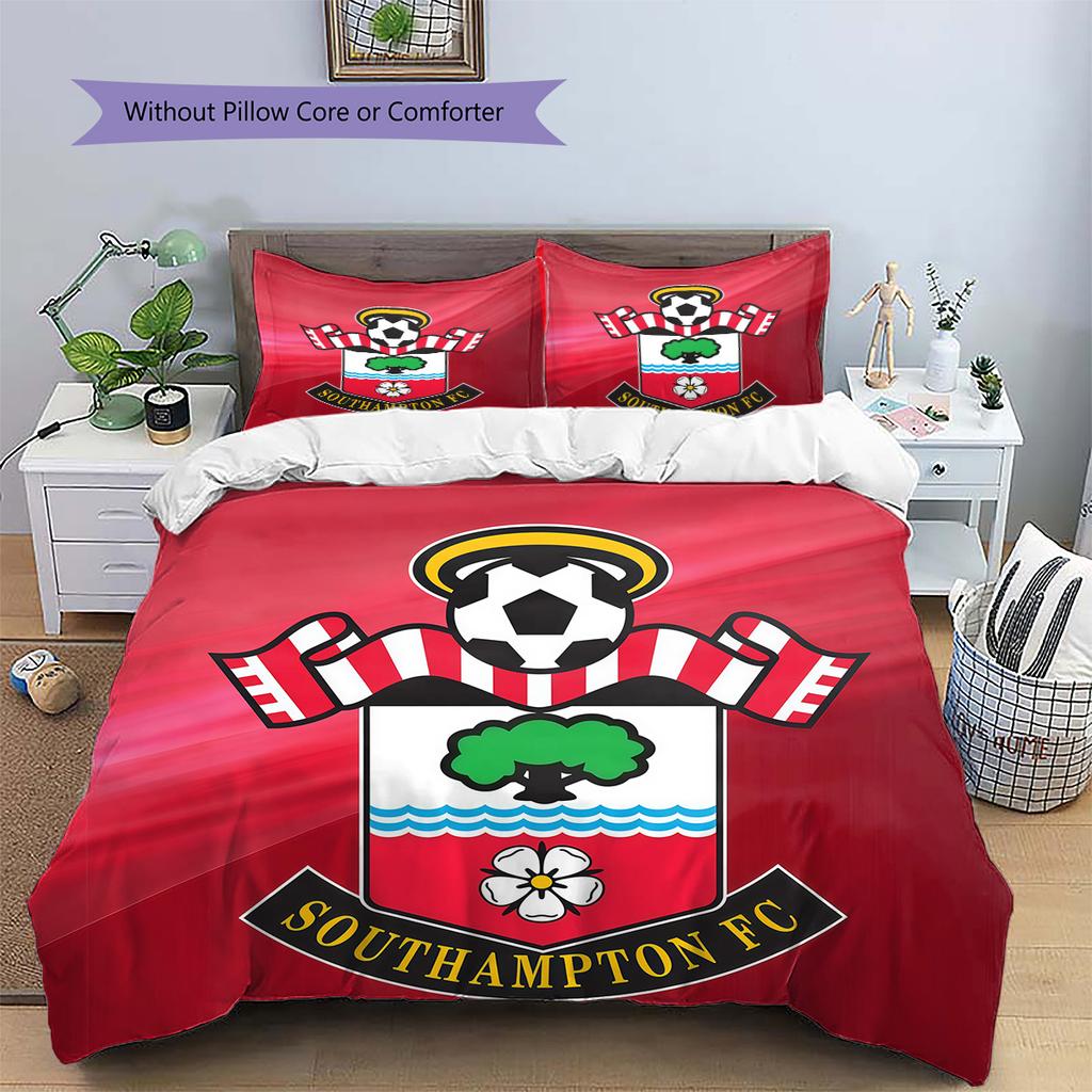 Southampton F.C Vzorovaná Sada Povlečení Prošívaná Přikrývka Domácí Dekorace Dárek (1 * povlak na peřinu + 2 * povlak na polštář bez jádra)