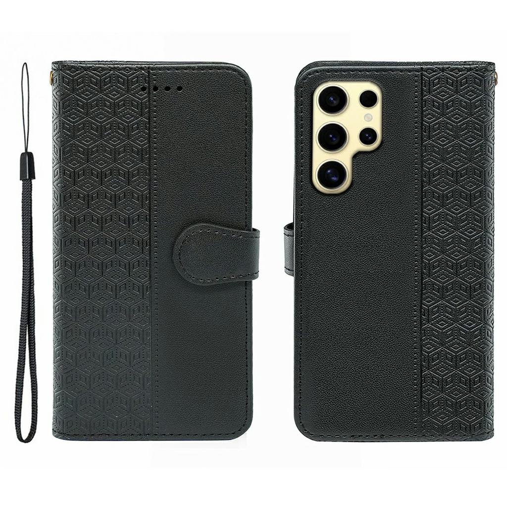 For Samsung Galaxy S25 Ultra Case Anti Scratch Splicing Imprinted Rhombus Leather Phone Cover