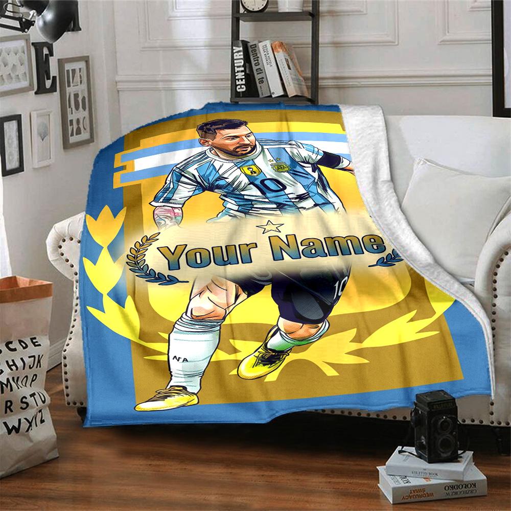 Football Messi Customize Your Name Blanket Gift Personalized Blanket Warmthful Decor Versatile for Office Office Chair Nap Bed