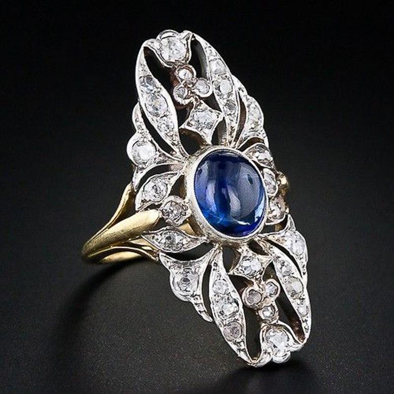 

Huitan Luxury Two Tone Female Rings for Wedding Anniversary Party Oval Blue Imitation Opal Stone Rings Gorgeous Lady Zircon 6