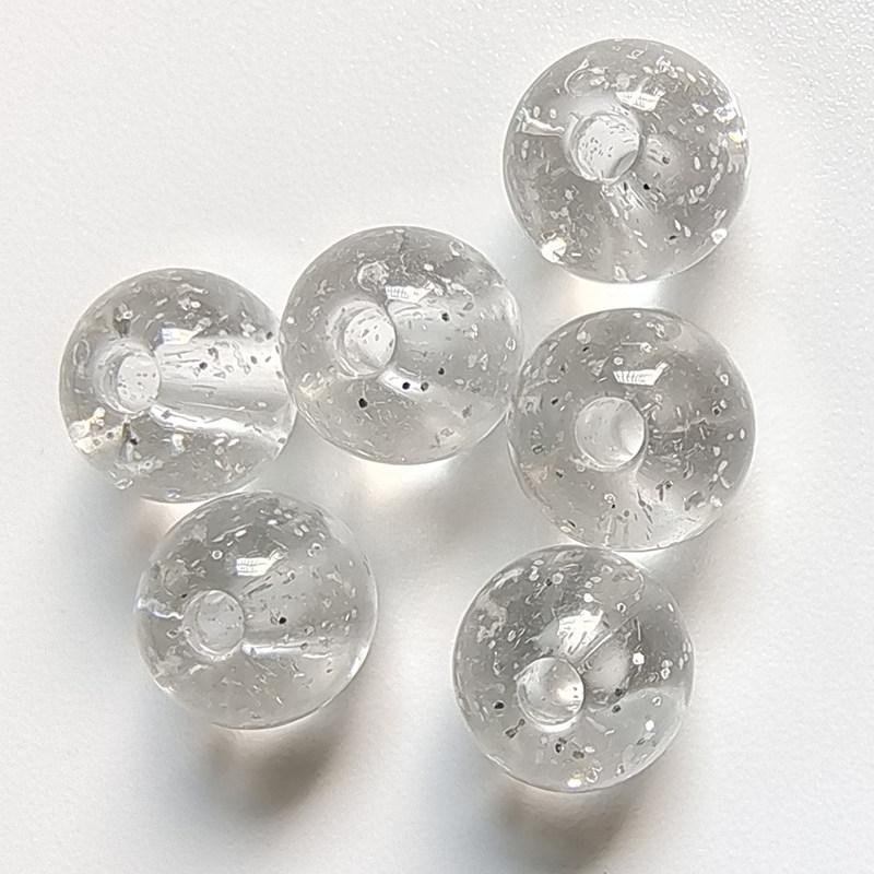 High Gloss Silver Glitter Transparent Acrylic Beads - 6, 8, 10mm Round for DIY Jewelry Making.