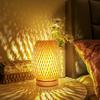 Küçük Rattan Masa Lambası Kısılabilir Yan Lamba Vintage Hasır Ahşap Gece Sehpası Lambası Yatak Odası Yaşam Konut Ev Odası