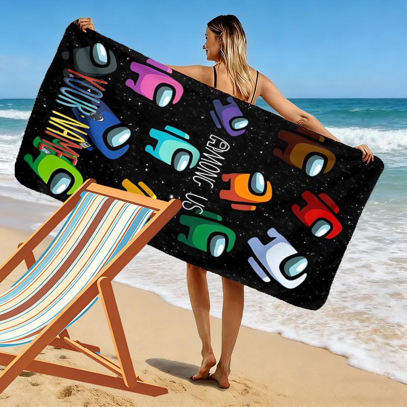 Custom Name Among Us Print Beach Towel, Large Soft Quick Dry Towel for Beach Camping Swimming -HE7