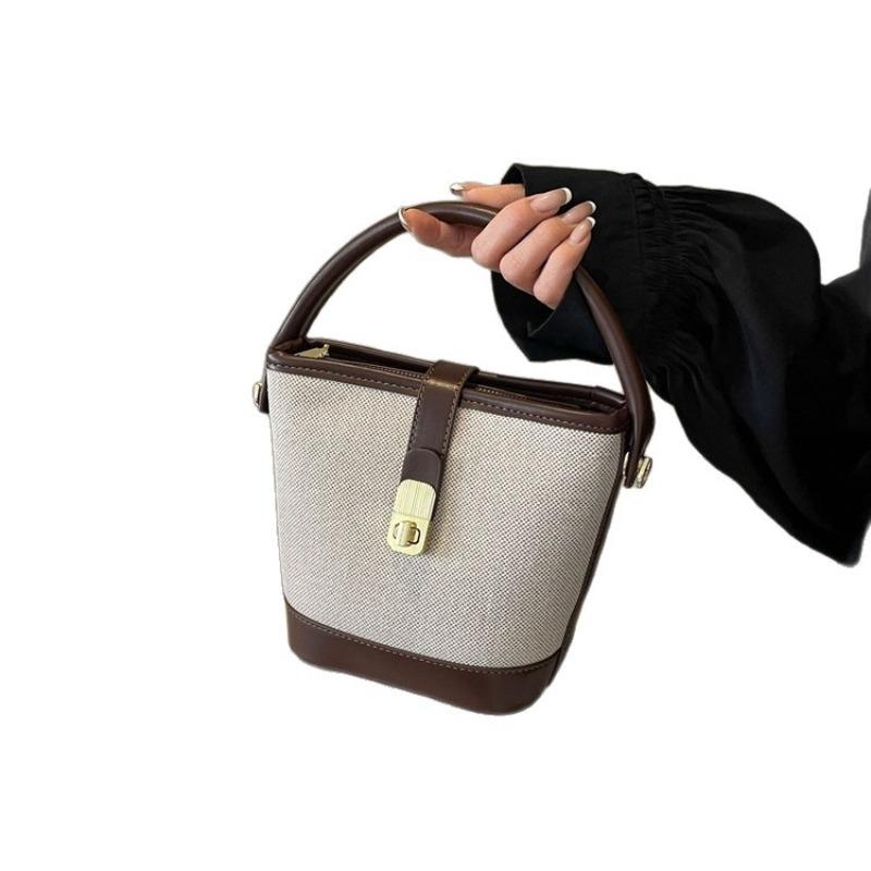 1Pc  Popular Bucket Bag Women's Messenger Bag Korean Niche Versatile Retro Canvas Handbag Messenger Bag