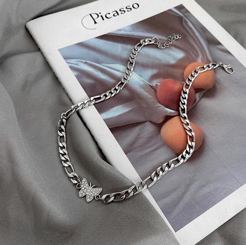 Light Luxury Butterfly Full Diamond Choker Necklace - Trendy and Versatile Female Jewelry