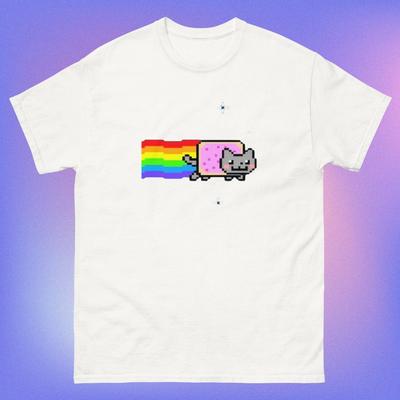 Nyan Cat Lustiges Meme Unisex Musterdruck T-Shirt Sommermode Lässig Bequem und Weich Baumwoll-Tees Streetwear Kurzärmlig