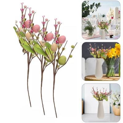 3Pcs/Set Artificial Easter Flower Egg Berry Cuttings Fake Picks Home Decor
