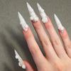 24Pcs Wine Red French Stiletto Press On Nails With 3D Bow Cherry Pearl Decor Detachable Fake Nail Tips