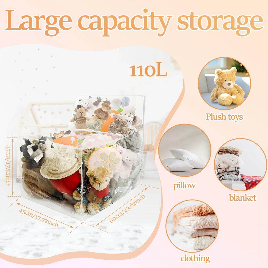 Pokrowiec na pufę przezroczysty PVC wodoodporny dla malucha duża pojemność pufa na pluszaki