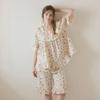 Lunaluz Women Floral Cotton Short Sleeve Square Neck Two Piece Pajamas