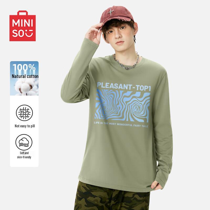 MINISO Men s Pure Cotton Long-Sleeve Round Neck T-Shirt 5XL