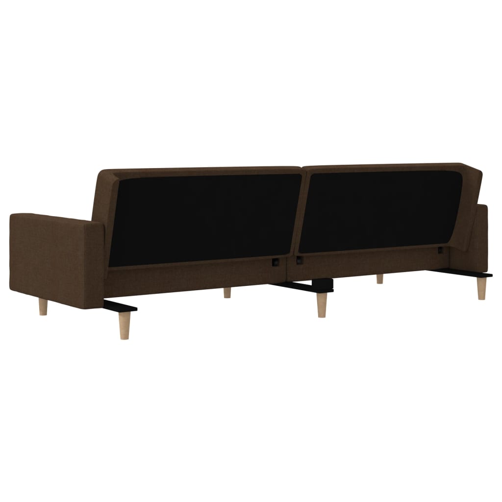 2 Seater Sofa Bed with 2 Pillows Brown Fabric