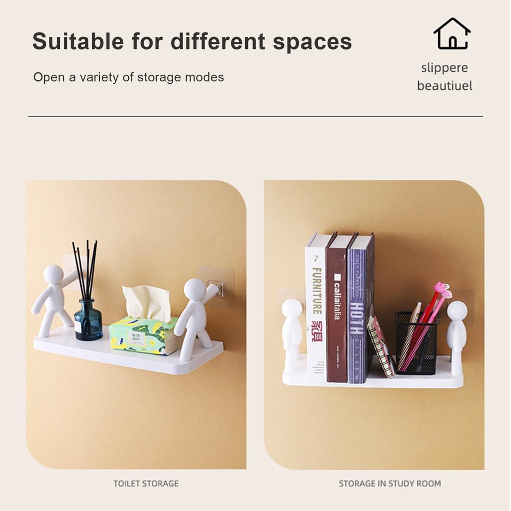 Wall Mounted Person Shelves No Punch Bathroom Wall Shelf Kitchen Spice Bottle Storage Organizer Rack