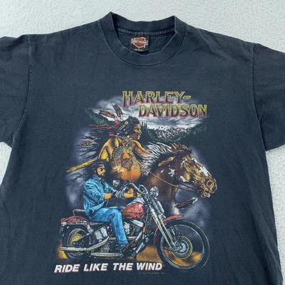 Maglietta Vintage Harley-Davidson Ride Like The Wind Taglia L Biker Nativo Americano