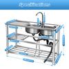 Bymaocar Commercial Stainless Steel Kitchen Prep & Work Table Sink W/ Faucet,3-Layer Double Bowls Sink for Garages,Laundry Rooms
