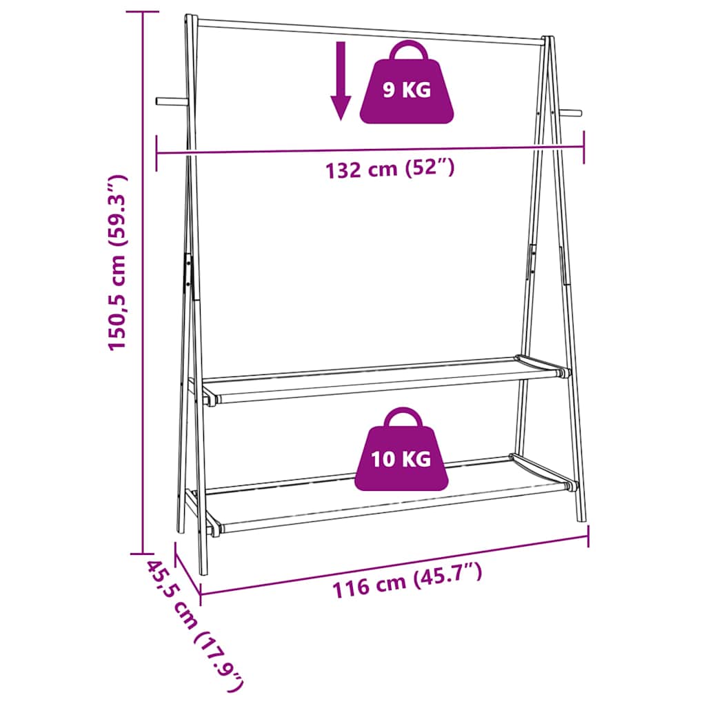 Clothes Rack with Shelves 132 X 45.5 X 150.5 Cm Bamboo