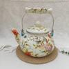 Emaille-Teekanne im chinesischen Stil 2,5L/1,5L, Anti-Verbrühungsgriff, Gasherd-Kessel, birnenförmige florale Emaille-Kaffeekanne