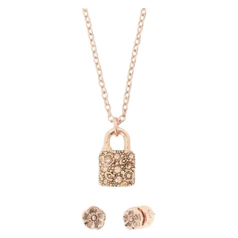 COACH Set design glass brass necklace women s rose gold