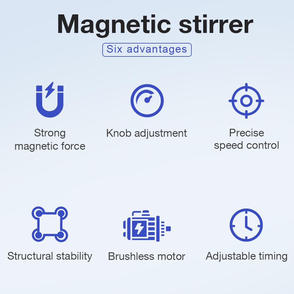 Agitateur Magnétique de Laboratoire 1L Minuteur Contrôle de Vitesse Agitateur Mini Plaque Agitatrice Mélangeur 0-2200 tr/min Réglable Machine d'Agitation Prise UE UK US