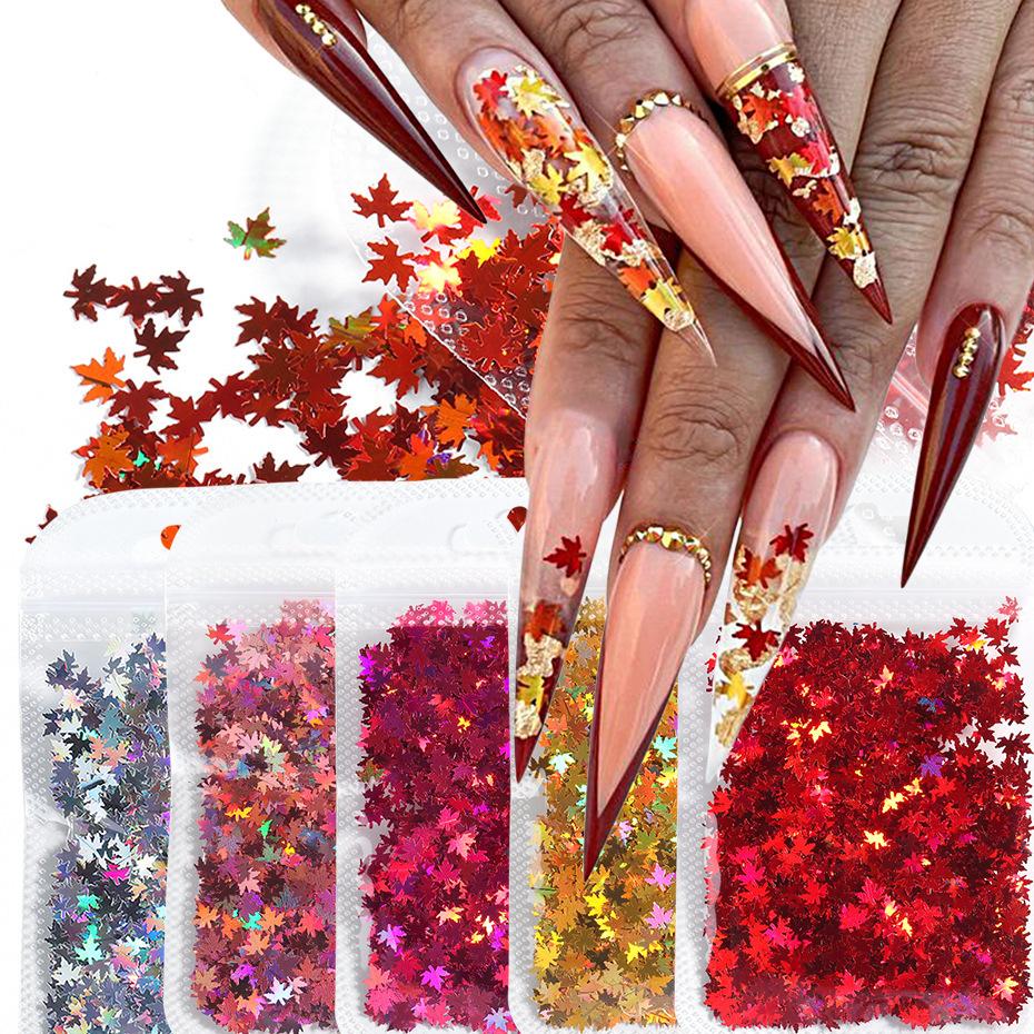 Nail Art Sequins Ins Winter Colorful Gradient Maple Leaf Flakes Trendy Nail Jewelry Bag