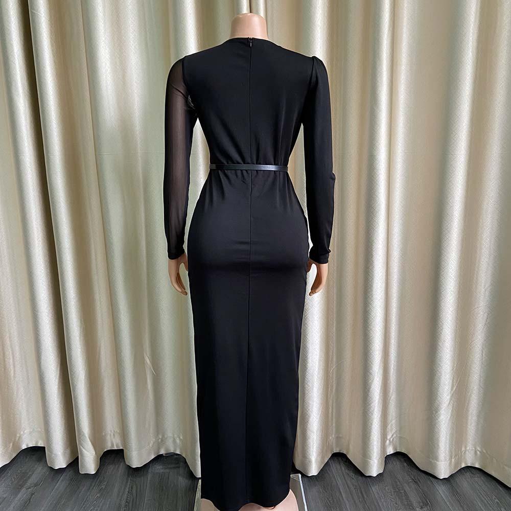 YYFS Women's Fashion Spring Fall Solid Color Print Long Sleeve O-Neck High Waist Casual Dresses