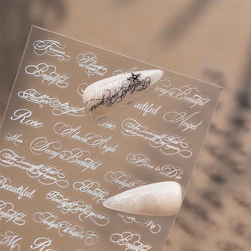 Autocolantes de Unhas com Letras em Inglês Preto e Branco Decoração de Unhas Autocolante Decalques Diy Autocolante de Design de Unhas Francesas Manicure