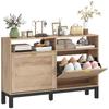 Shoe Cabinet with 2 Flip Drawers, Narrow Shoe Storage Top for Entryway Hallway, Walnut Brown