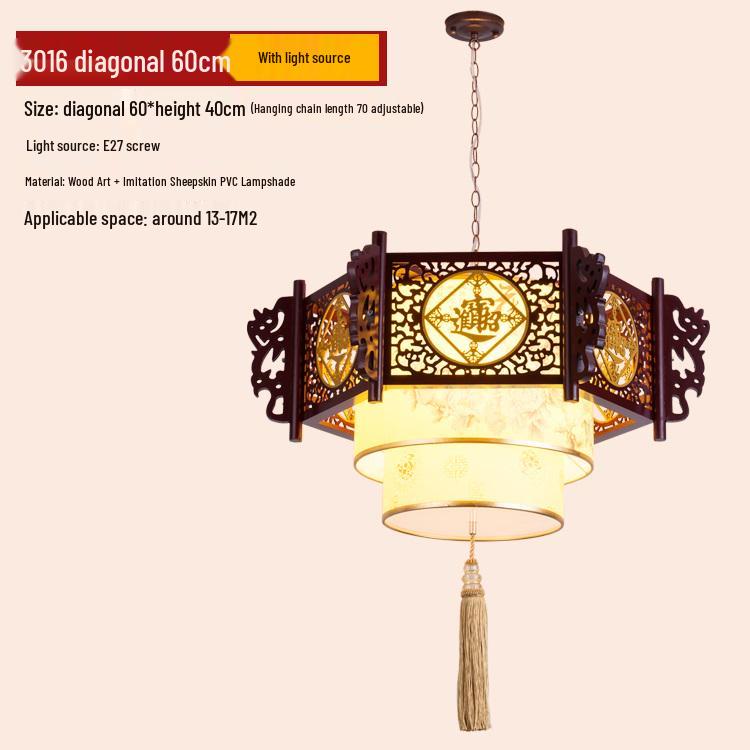Hexagonal Solid Wood Chinese Antique Pendant Light for Teahouse or Restaurant
