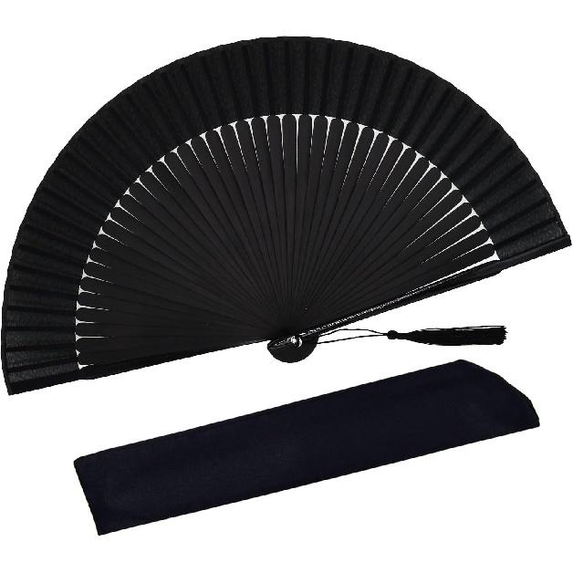 Складной ручной веер для женщин, Складной китайско-японский винтажный бамбуковый шелковый веер для танца, музыкального фестиваля, свадьбы, украшения церкви (черный) чёрный