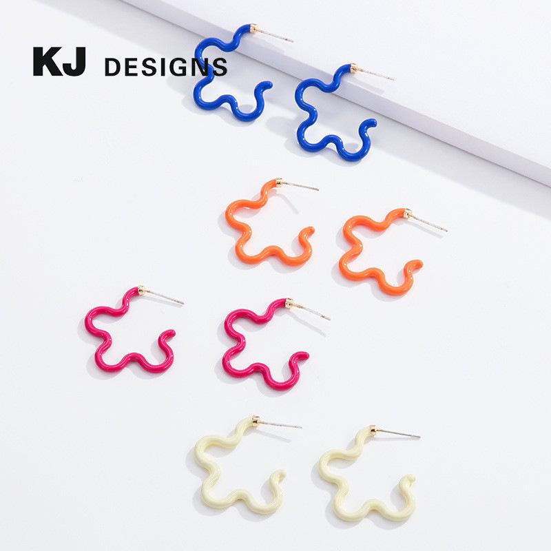 

Kenjie Vivid Drip Oil Floral Geometric Hoop Earrings with Silver Needle