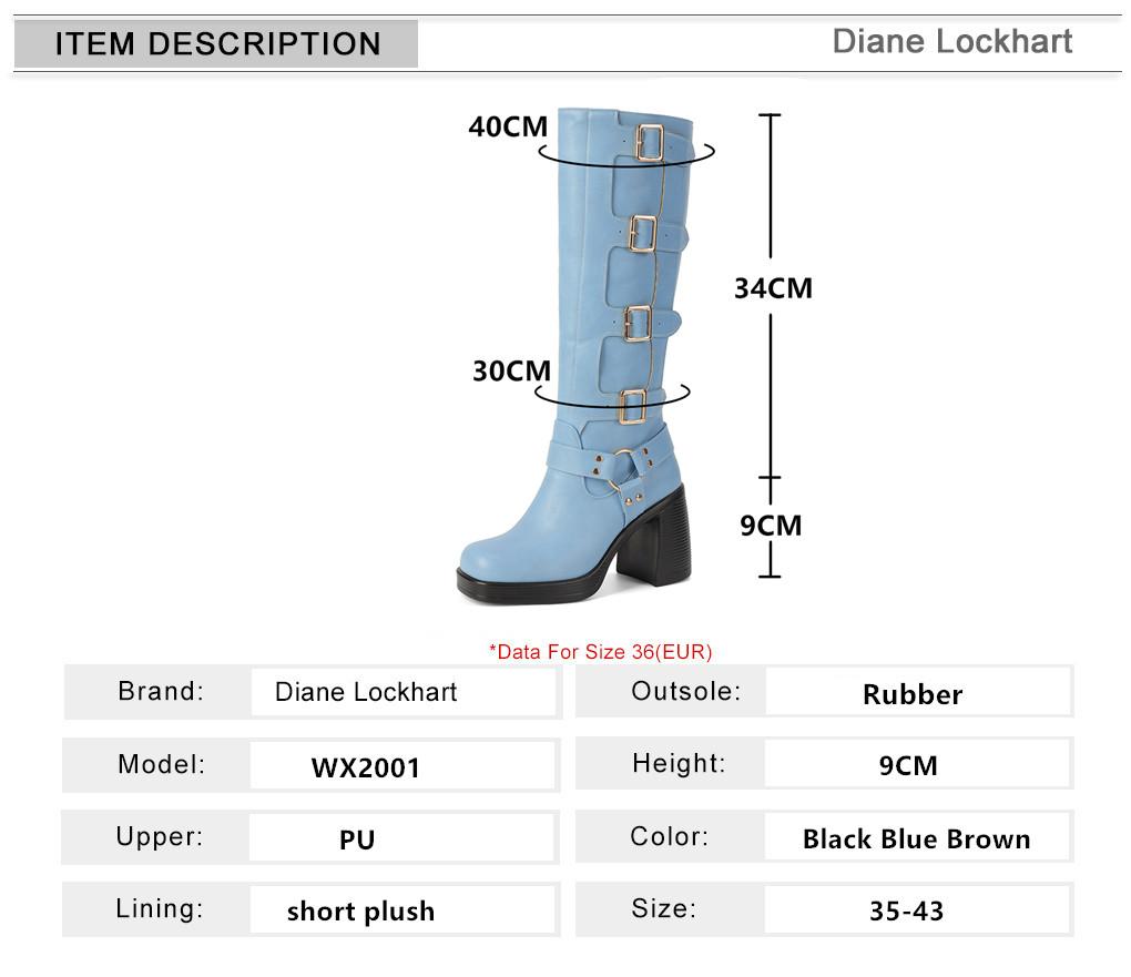 Fashion Ladies Motorcycle Booties Punk Style High Heel Shoes Autumn Winter Gothic Platforms Woman Buckle Square Toe Knee-High Boots