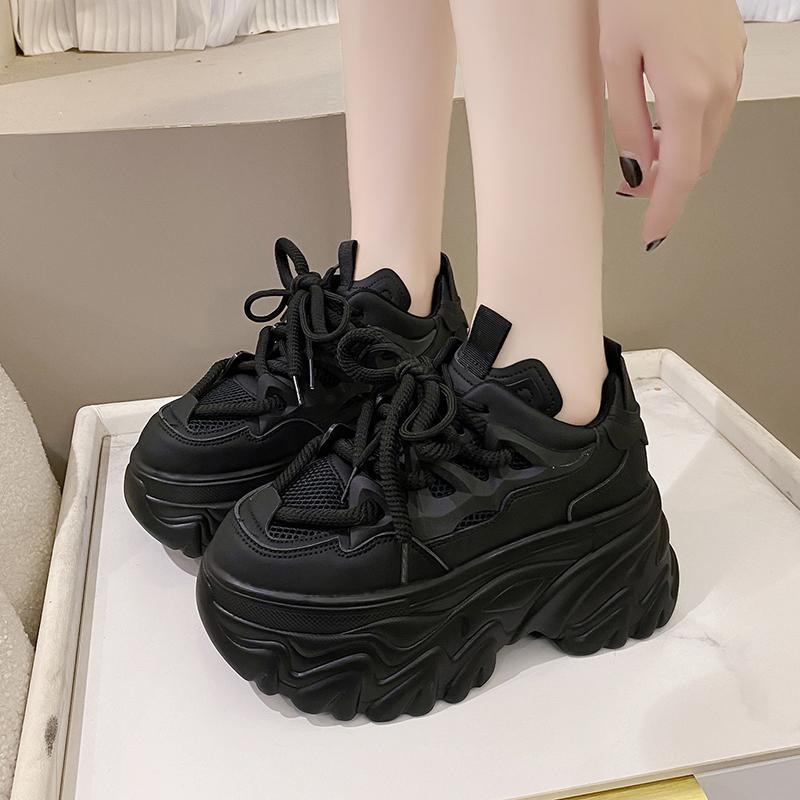 Fashion 8.5CM Heels Chunky Sneakers Winter Autumn Women Warm Snow Shoe Comfortable Casual Leather Shoes 2025 Fashion Female Plush Shoes