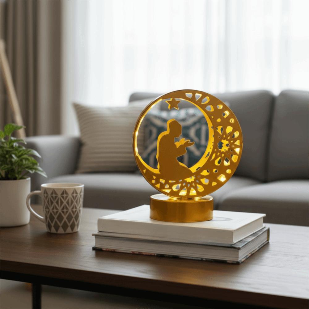 Crescent Pattern Ramadan Night Light Gold Eid Mubarak Decorative Lamp Moon Castle LED Light Hotel