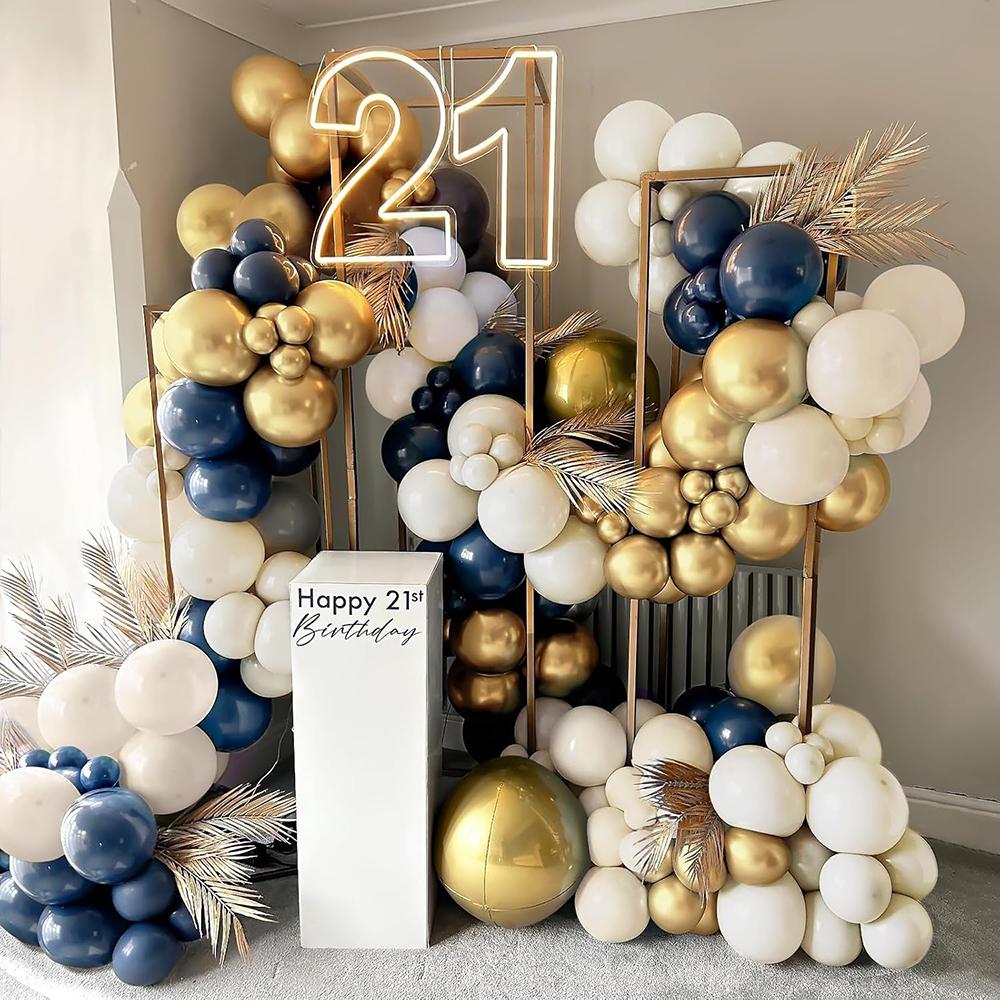 Guirlande de Ballons Bleu Marine Bleu Blanc Sable Or Kit d'Arche de Ballons Décoration de Fête de Remise des Diplômes Baby Shower Mariage Anniversaire Globos