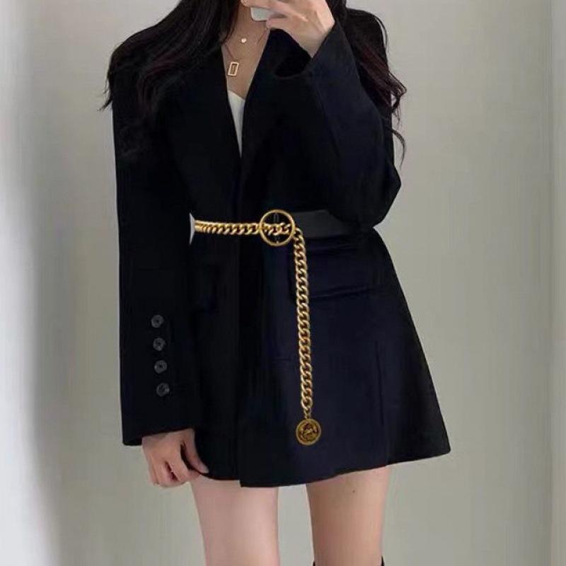 Wide Black Modern Waist Belt For Women With Unique Chain Design For Wear Versatile