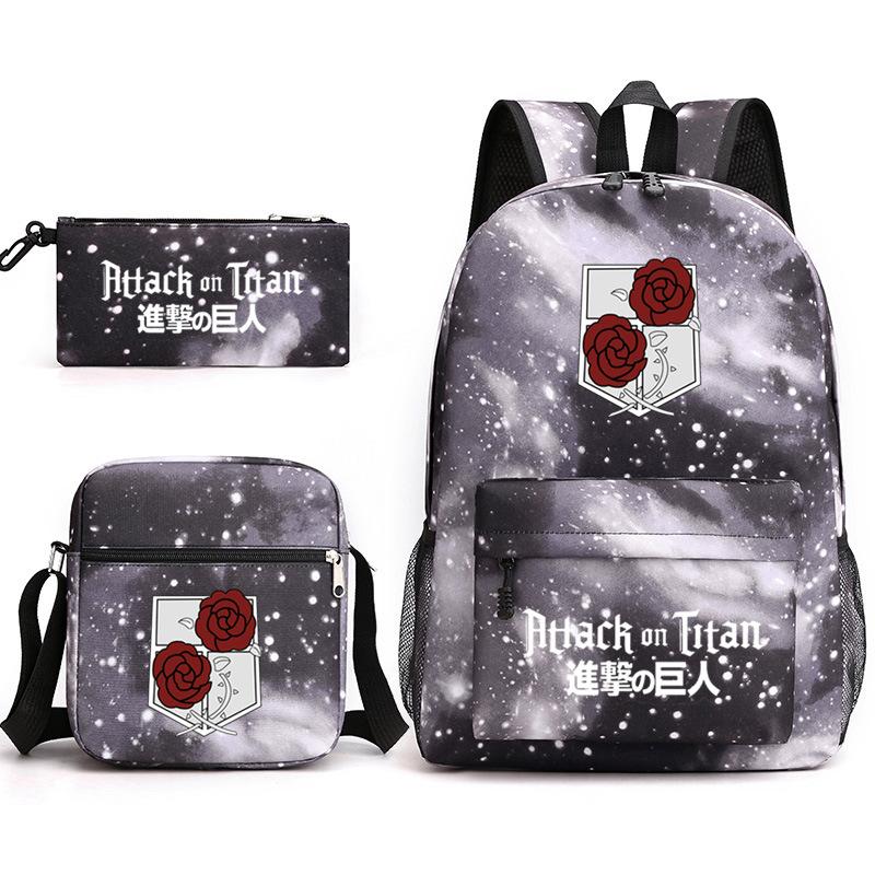 3 Piece School Backpack Set for Students Large Capacity Oxford Cloth Schoolbag with Shoulder Strap and Pencil Case