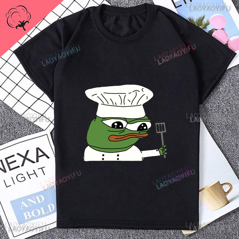 Fun Cartoon Pepe Frog Emote Graphic Print Casual Harajuku Fashion Street Wear Trend Summer Men Women Universal Crewneck Tshirt